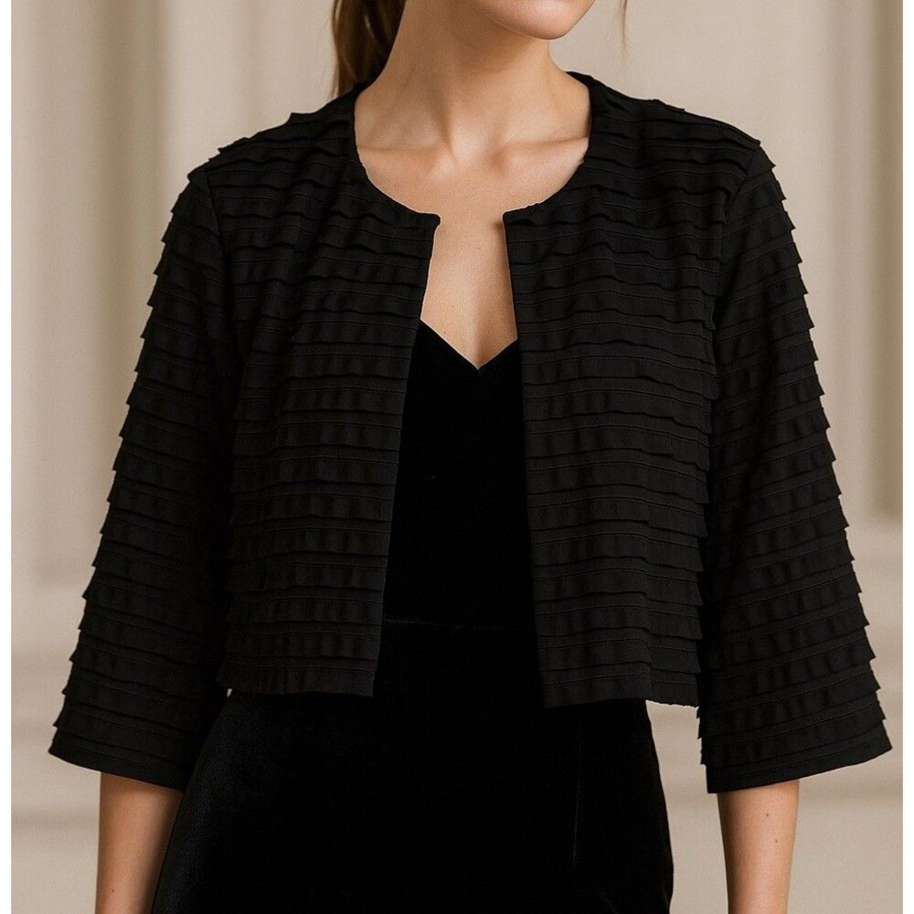 R&M Richards Top Topper Bolero Women's Large Black Layered Ruffled Evening Wear